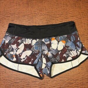 Lululemon Shorts with built in underwear Size 10 with Butterfly Pattern